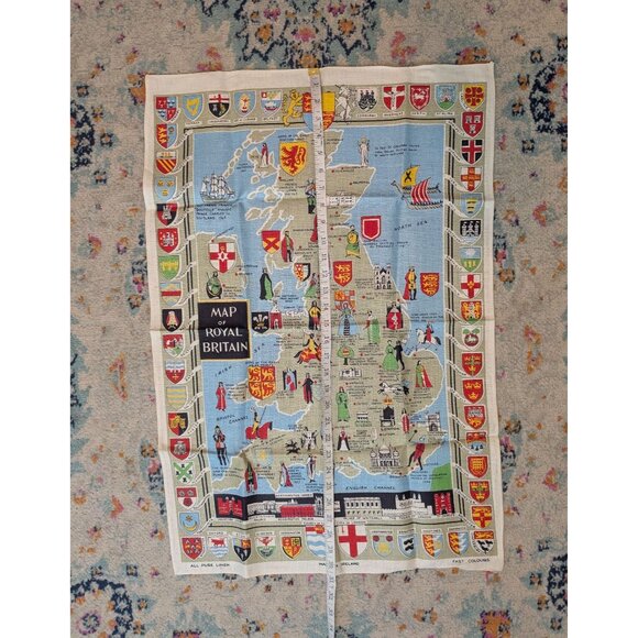 Vintage Mid Century Irish Linen Souvenir Tea Towel - Map of‎ Royal Britain - Picture 6 of 6